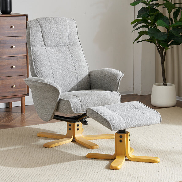 Althar Fabric Swivel Recliner Chair with Footstool in Lunar