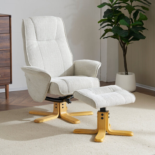 Althar Fabric Swivel Recliner Chair with Footstool in Marzipan