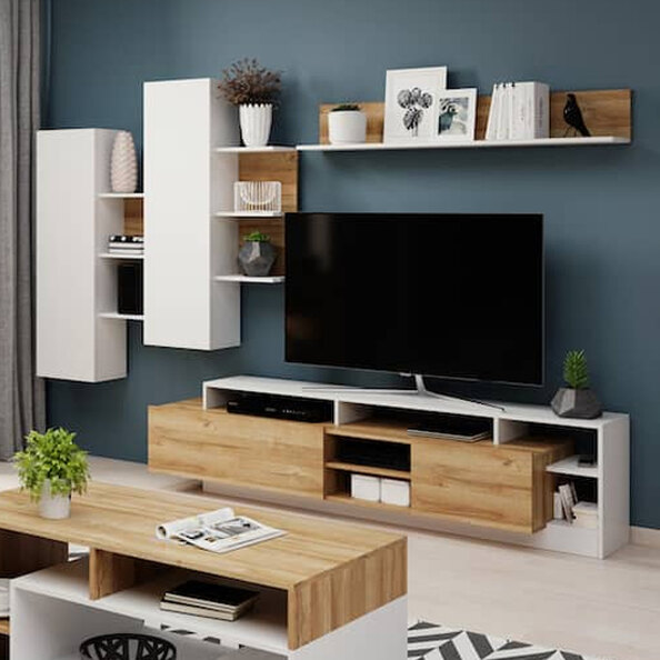 Alto Entertainment Unit In Grandson Oak And White With LED
