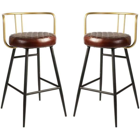 Avondale Red Leather Bar Stools With Metal Legs In Pair