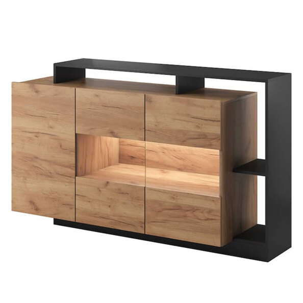 Alto Wooden Sideboard In Golden Oak And Black With LED