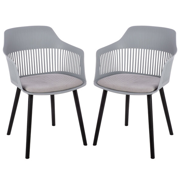 Altona Grey Plastic Dining Chairs With Fabric Seat In Pair