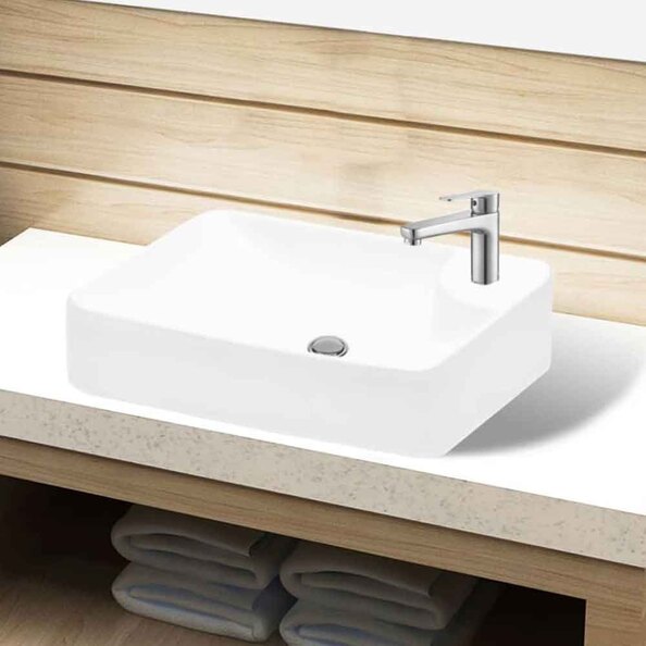 Altoona Rectangular Countertop LH Basin Without Waste 440mm Wide 1TH - White