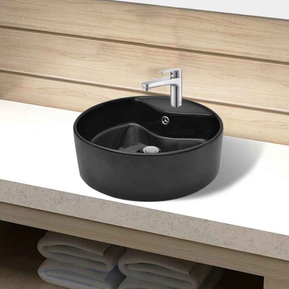 Altoona Round Countertop Basin Without Waste 465mm Wide 1TH - Black