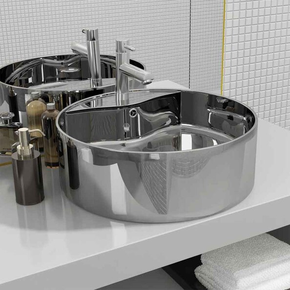 Altoona Round Countertop Basin Without Waste 465mm Wide 1TH - Silver