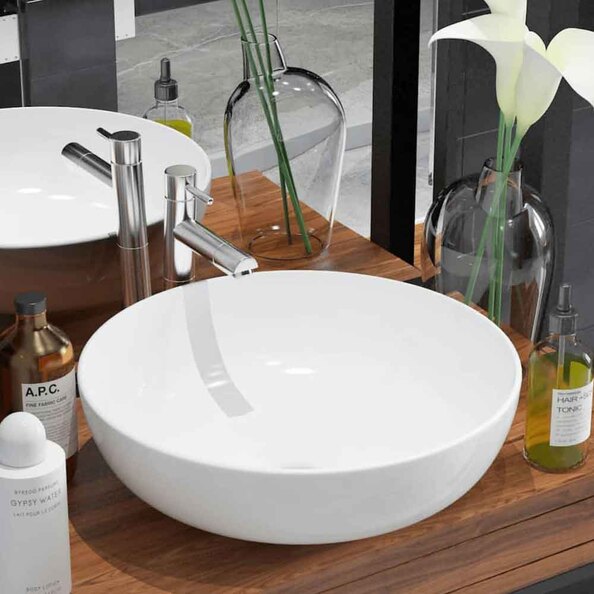 Alva Round Countertop Basin Without Waste 415mm Wide 0TH - White