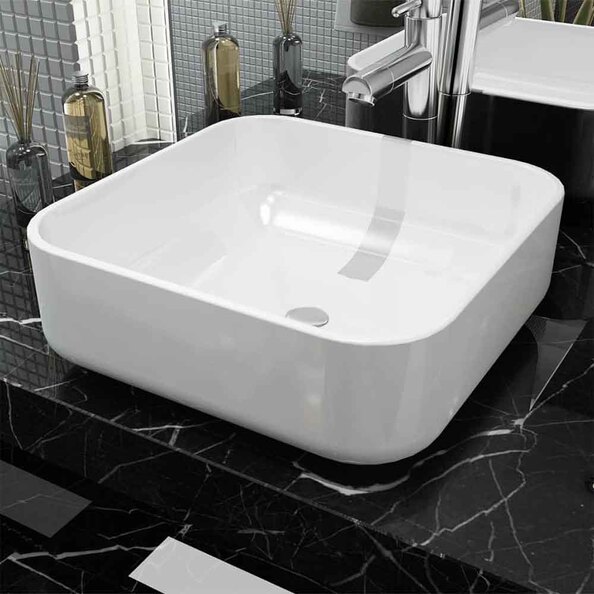 Alva Square Countertop Basin Without Waste 390mm Wide 0TH - White