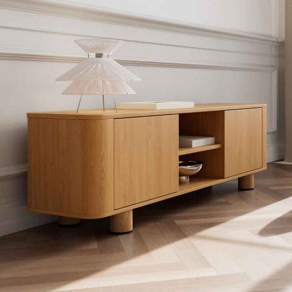 Alvane Wooden TV Stand with 2 Doors in Melamine Oak