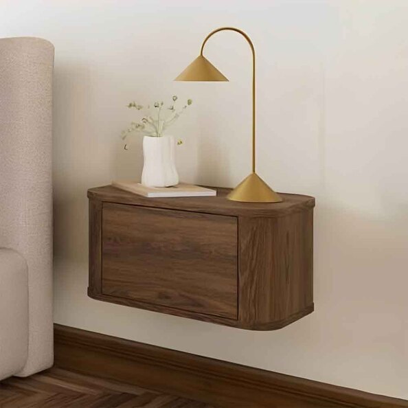 Alvane Wooden Wall Mounted Bedside Cabinet with 1 Drawer in Smoked Oak