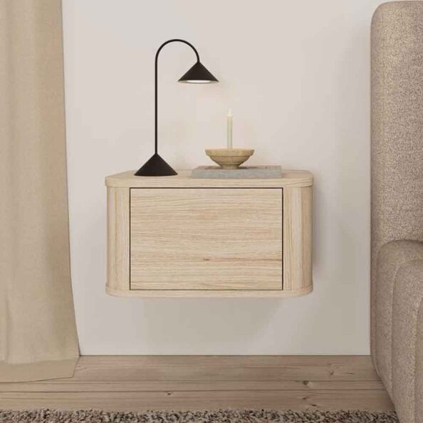 Alvane Wooden Wall Mounted Bedside Cabinet with 1 Drawer in White Oak