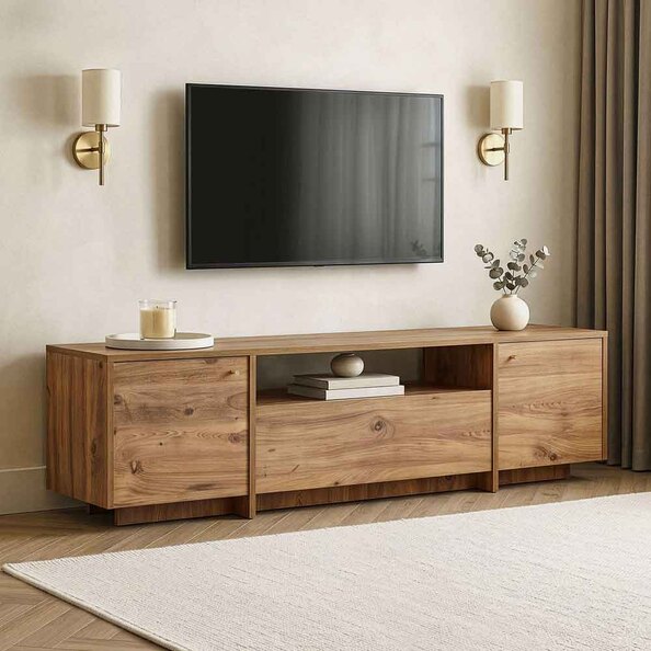 Alvar Wooden TV Stand with 3 Doors in Atlantic Pine