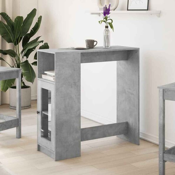 Alvero Wooden Rectangular Bar Table With 1 Door In Concrete Grey