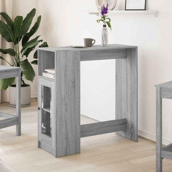 Alvero Wooden Rectangular Bar Table With 1 Door In Grey Sonoma