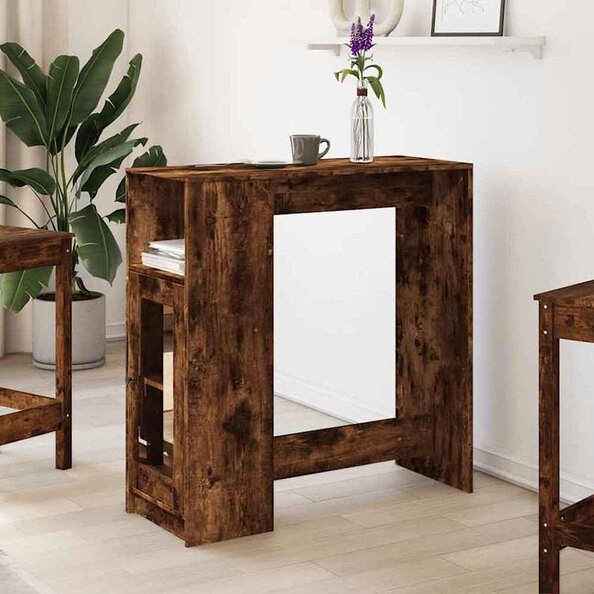Alvero Wooden Rectangular Bar Table With 1 Door In Smoked Oak