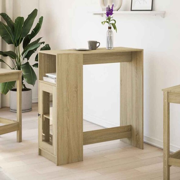 Alvero Wooden Rectangular Bar Table With 1 Door In Sonoma Oak