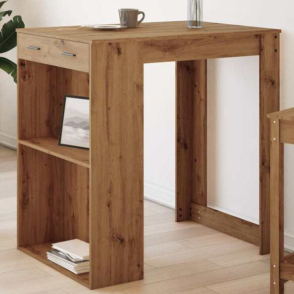 Alvero Wooden Rectangular Bar Table With 1 Drawer In Artisan Oak