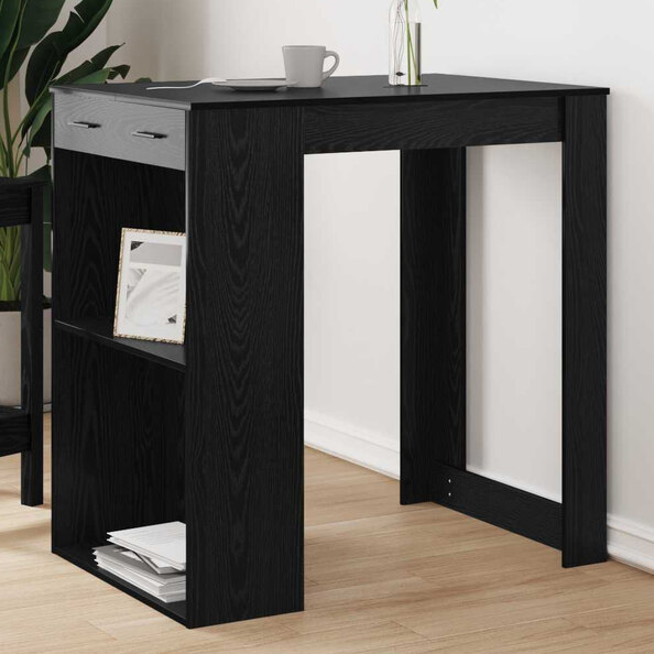 Alvero Wooden Rectangular Bar Table With 1 Drawer In Black Oak