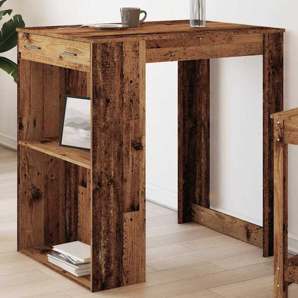 Alvero Wooden Rectangular Bar Table With 1 Drawer In Brown