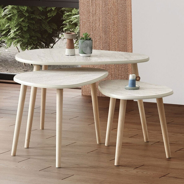 Alvin MDF Nesting Coffee Table Sets in Travertine Marble Effect