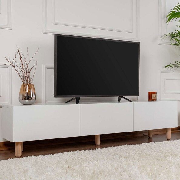 Alvin Wooden TV Stand with 3 Doors in White