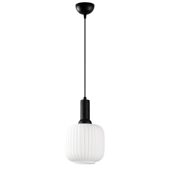 Asker Metal Cylindrical Ribbed Glass Pendant Light in Black and White