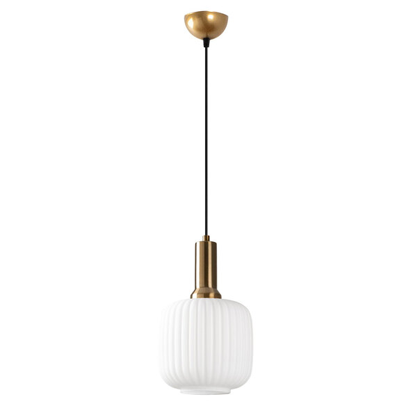 Asker Metal Cylindrical Ribbed Glass Pendant Light in Gold and Black