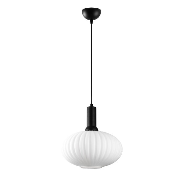 Asker Metal Oval Ribbed Glass Pendant Light in Black and White