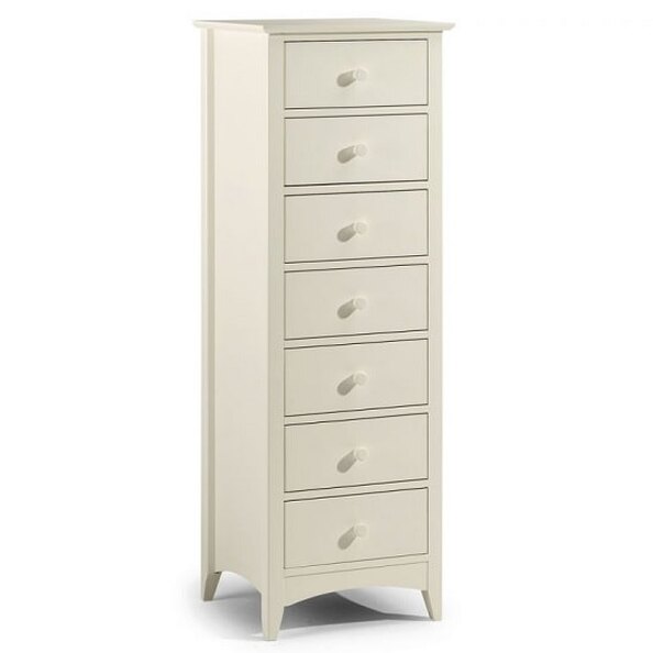 Caelia Narrow Chest of Drawers In Stone White With 7 Drawers