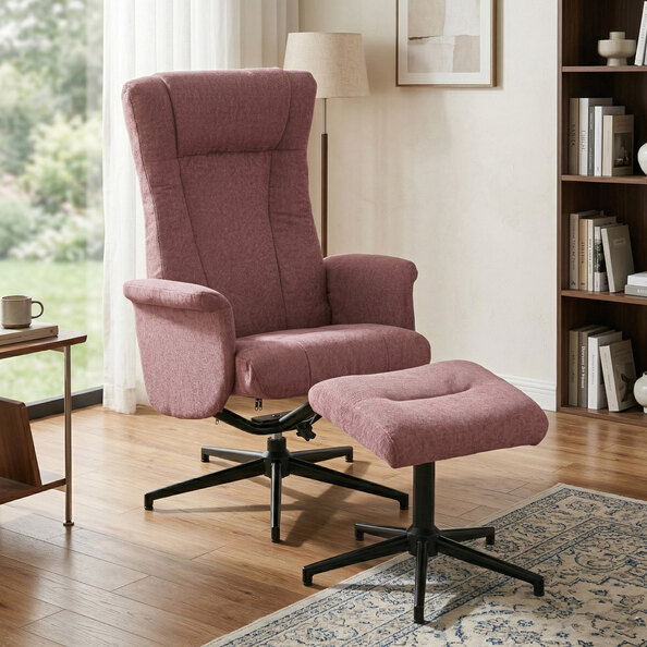 Amarillo Fabric Recliner Chair With Stool in Rose