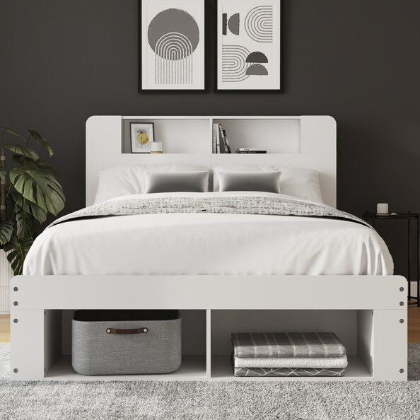 Americus Wooden Ottoman Storage King Size Bed - White