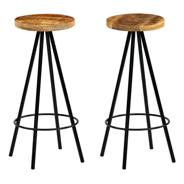 Amiya Natural Wooden Bar Stools With Steel Frame In A Pair