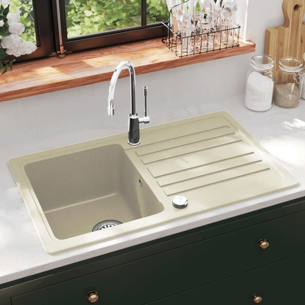 Anna Quartz and Resin 1.0 Bowl Kitchen Sink With Waste Kit 765mm L x 460mm W In Beige