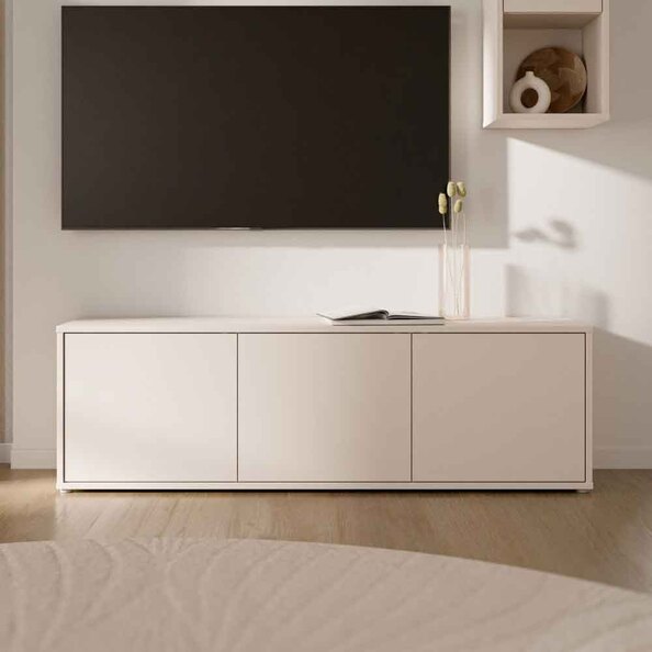Ansley Large Wooden TV Stand with 3 Doors in Sand