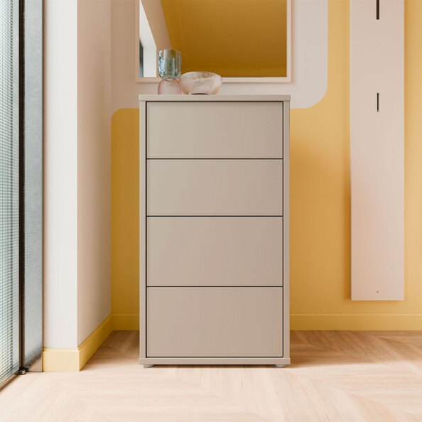 Ansley Tall Wooden Chest Of 4 Drawers in Taupe