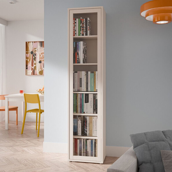Ansley Tall Wooden Display Cabinet with 1 Glass Door in Sand