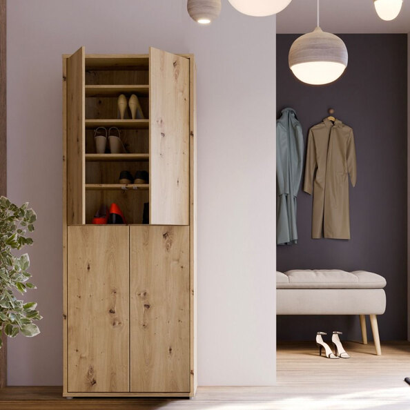Ansley Wall Wooden Shoe Storage Cabinet with 4 Doors in Artisan Oak