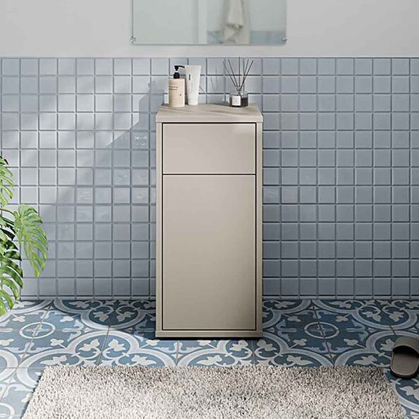 Ansley Wooden Bathroom Storage Cabinet with 1 Door and 1 Drawer in Taupe