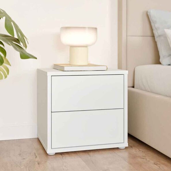Ansley Wooden Bedside Cabinet with 2 Drawers in Light Grey