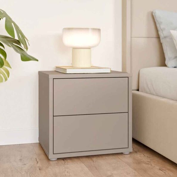 Ansley Wooden Bedside Cabinet with 2 Drawers in Taupe