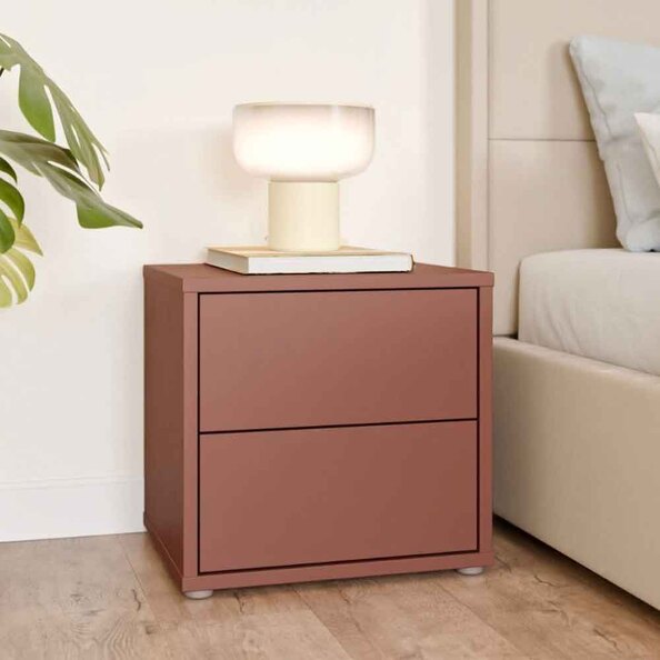 Ansley Wooden Bedside Cabinet with 2 Drawers in Terracotta