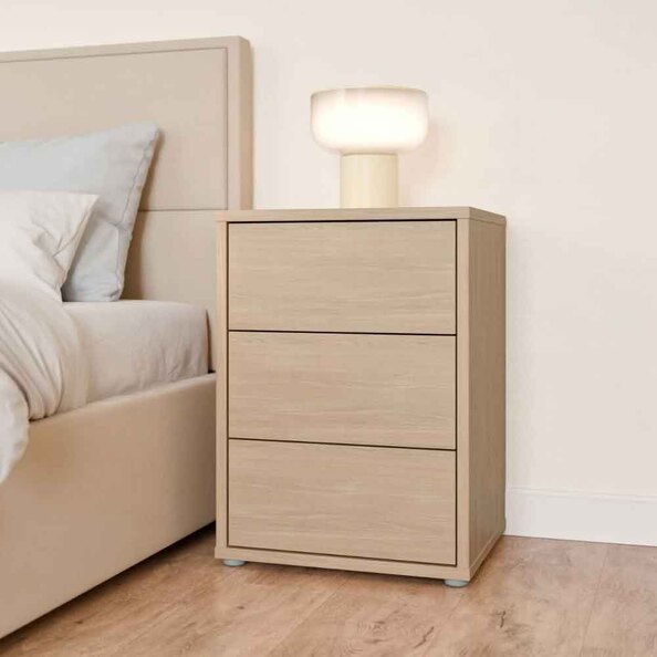 Ansley Wooden Bedside Cabinet with 3 Drawers in Elegancia Oak
