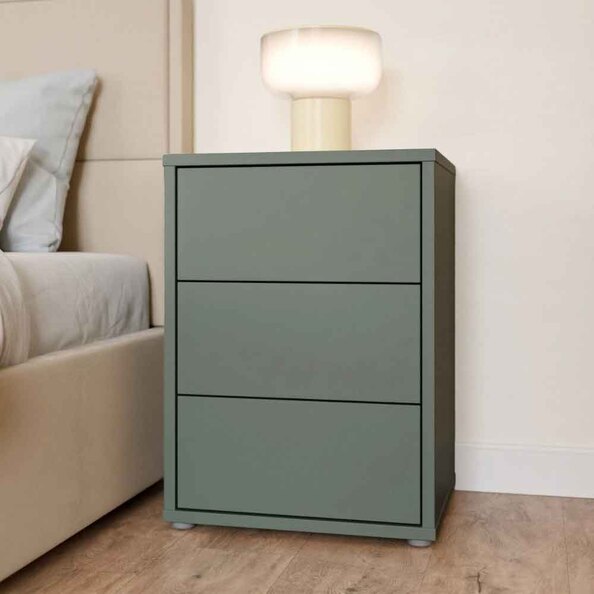Ansley Wooden Bedside Cabinet with 3 Drawers in Sage Green
