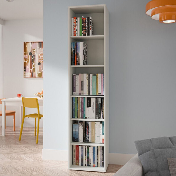 Ansley Wooden Bookcase with 5 Shelves in Light Grey