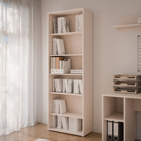 Ansley Wooden Bookcase with 5 Shelves in Sand