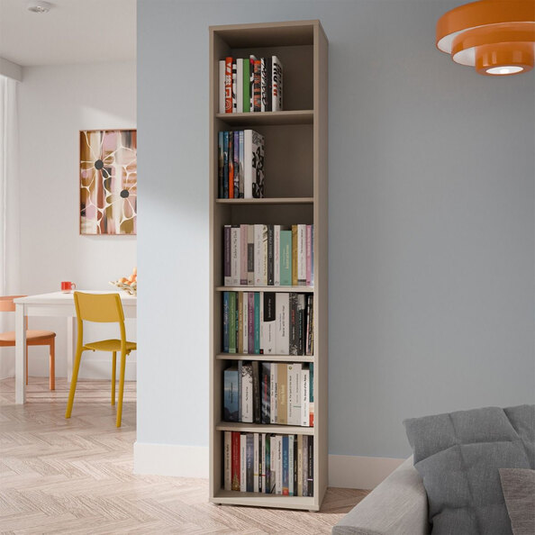 Ansley Wooden Bookcase with 5 Shelves in Taupe