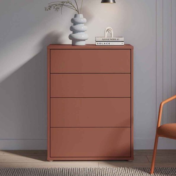 Ansley Wooden Chest of 4 Drawers in Terracotta