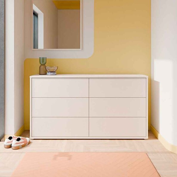 Ansley Wooden Chest of 6 Drawers in Sand