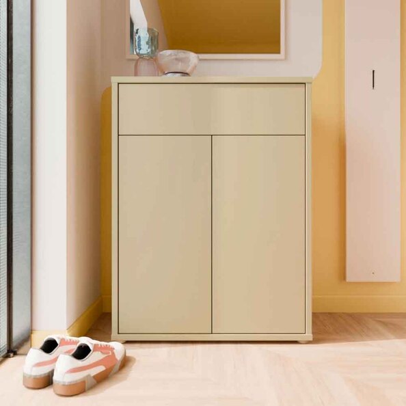 Ansley Wooden Compact Shoe Storage Cabinet with 2 Doors and 1 Drawer in Butter Yellow