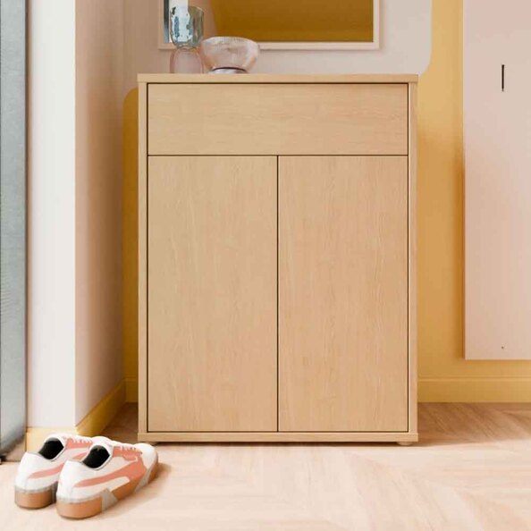 Ansley Wooden Compact Shoe Storage Cabinet with 2 Doors and 1 Drawer in Elegancia Oak