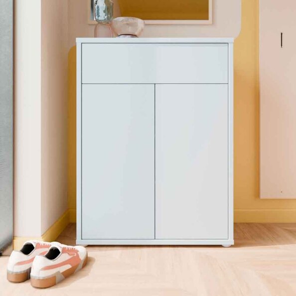 Ansley Wooden Compact Shoe Storage Cabinet with 2 Doors and 1 Drawer in Light Grey